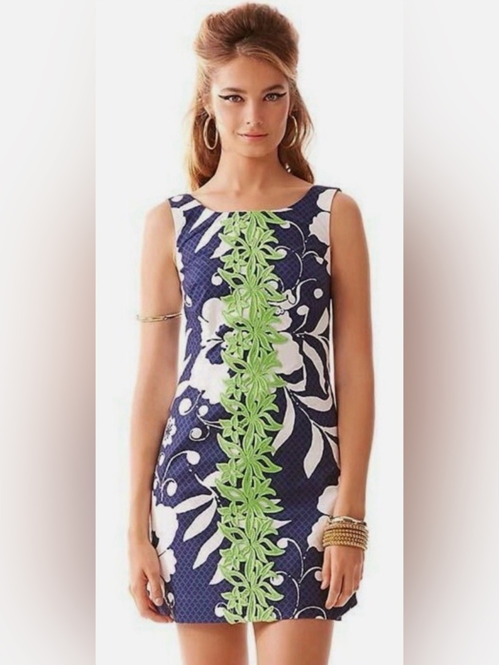 Lilly Pulitzer Delia Navy & White Johnny B Applied Green Lace Shift Dress Size 6 - Picture 2 of 9